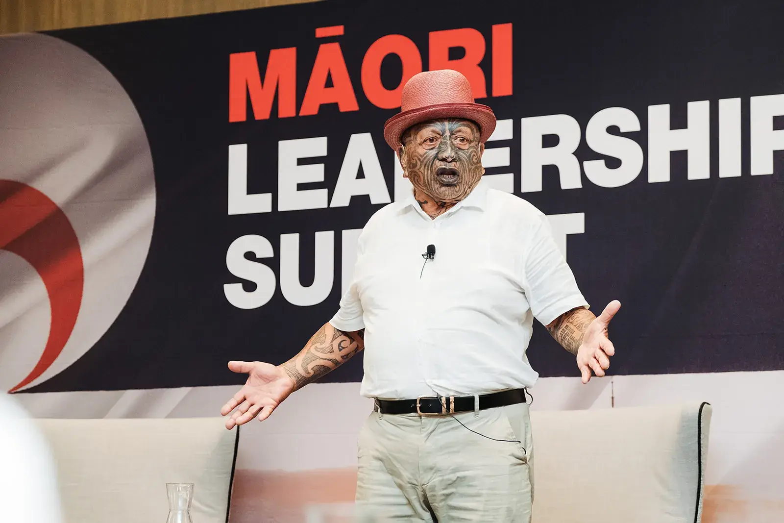 Tāme Iti delivering his keynote at the Māori Leadership Summit 2025